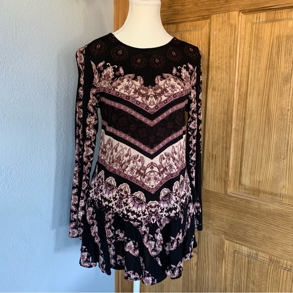 Free People Black & Mauve Long Sleeve Shirt